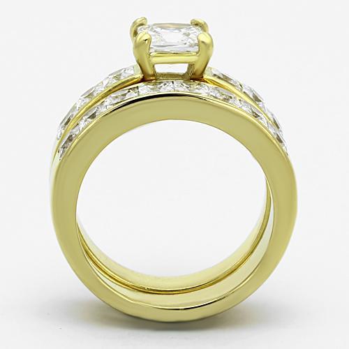 TK61206G IP Gold Stainless Steel Ring featuring AAA Grade clear CZ stone, showcasing its elegant design and luxurious finish.