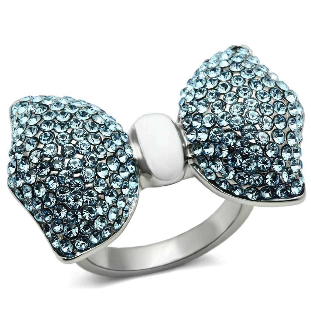 TK653 High Polished Stainless Steel Ring featuring a Sea Blue Top Grade Crystal, showcasing its elegant design and shine.