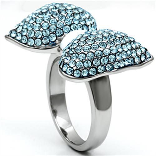 TK653 High Polished Stainless Steel Ring featuring a Sea Blue Top Grade Crystal, showcasing its elegant design and shine.