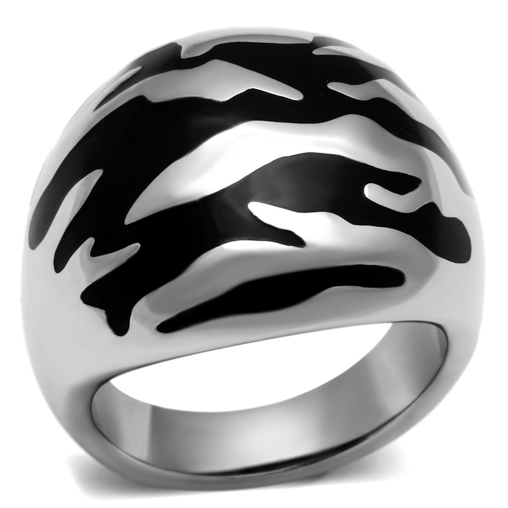 TK672 High Polished Stainless Steel Ring featuring a Jet Epoxy stone, showcasing a sleek and modern design.