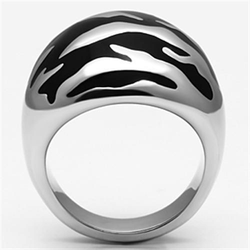 TK672 High Polished Stainless Steel Ring featuring a Jet Epoxy stone, showcasing a sleek and modern design.