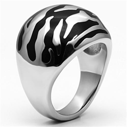 TK672 High Polished Stainless Steel Ring featuring a Jet Epoxy stone, showcasing a sleek and modern design.