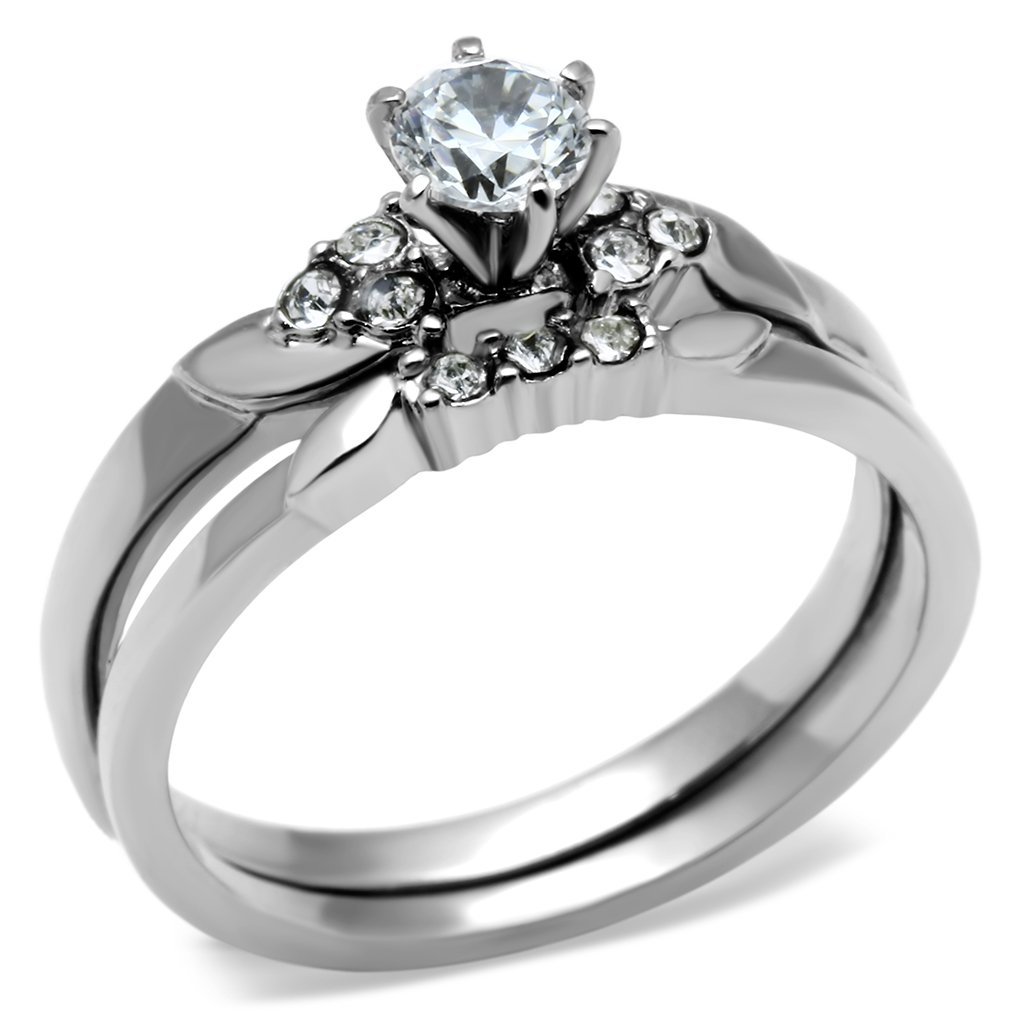 TK694 High Polished Stainless Steel Ring featuring AAA Grade clear CZ stone, showcasing a sleek and shiny design.