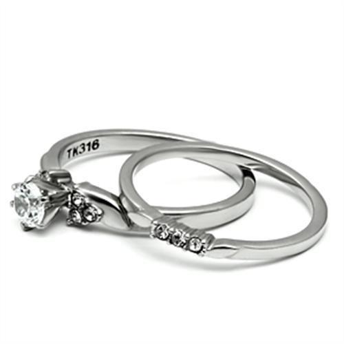 TK694 High Polished Stainless Steel Ring featuring AAA Grade clear CZ stone, showcasing a sleek and shiny design.