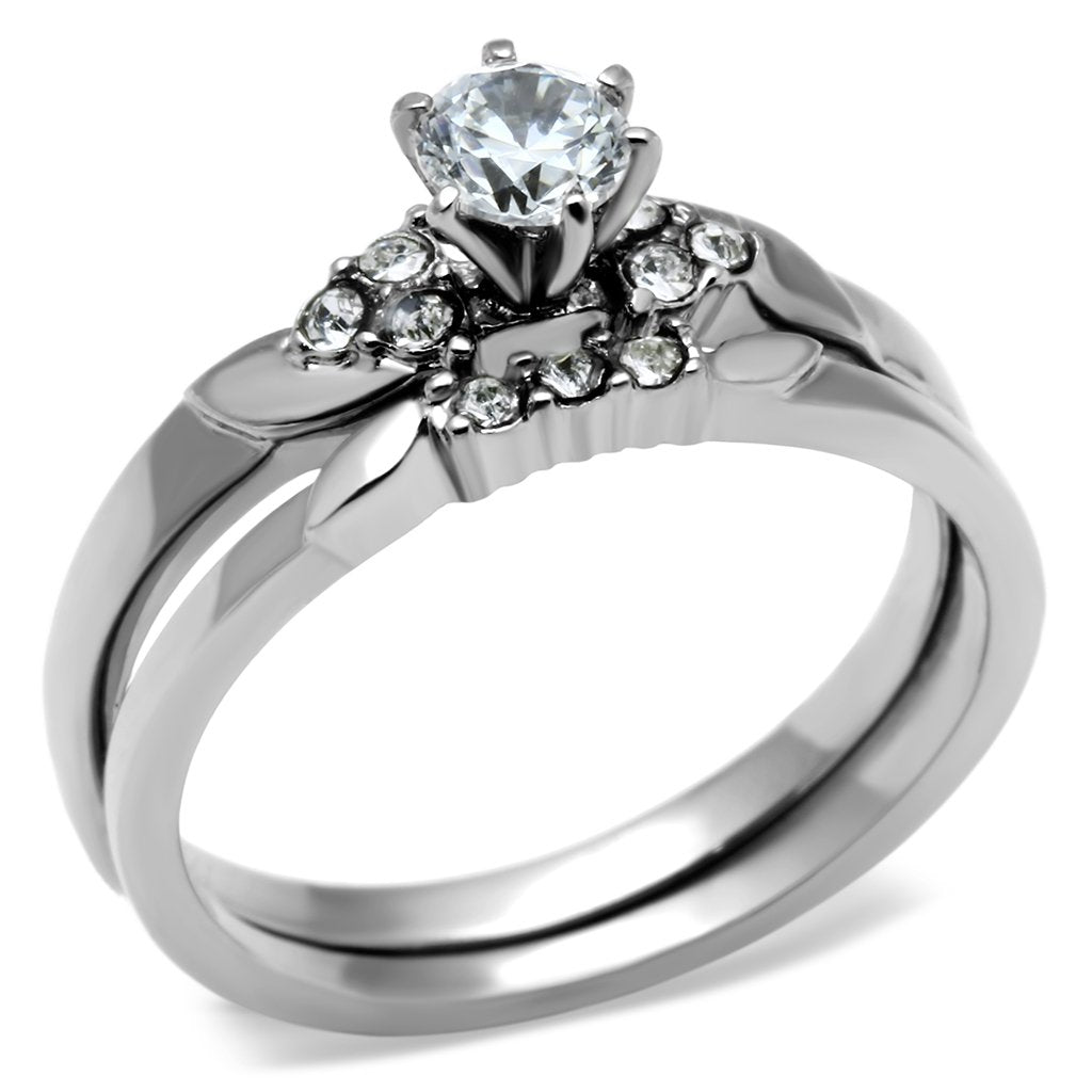 TK694 High Polished Stainless Steel Ring featuring AAA Grade clear CZ stone, showcasing a sleek and shiny design.