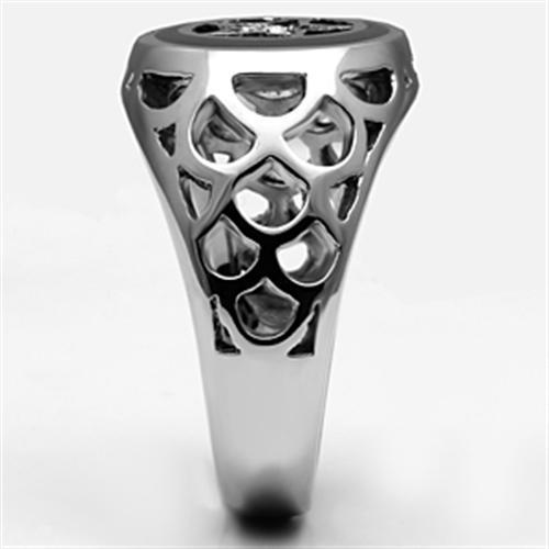 TK706 High Polished Stainless Steel Ring featuring a clear top grade crystal centerpiece, showcasing its elegant design and shine.