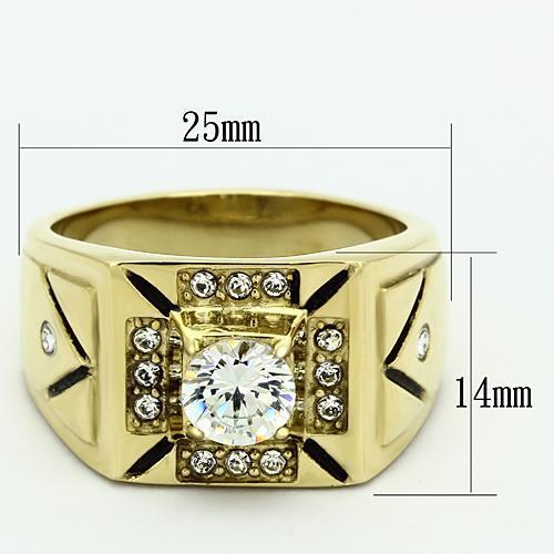 TK723 IP Gold Stainless Steel Ring featuring a clear AAA Grade CZ stone, showcasing its elegant design and luxurious finish.