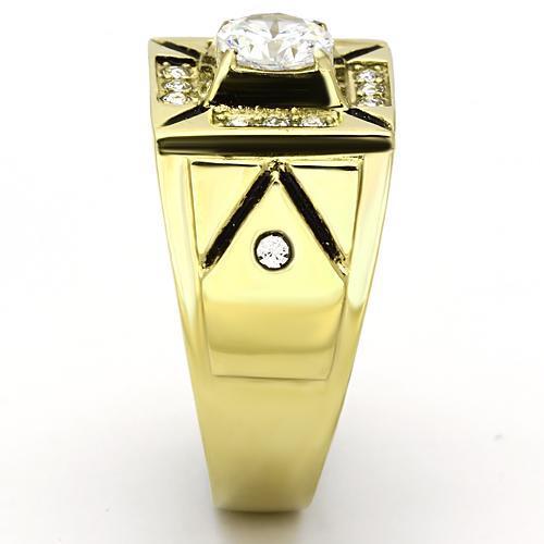 TK723 IP Gold Stainless Steel Ring featuring a clear AAA Grade CZ stone, showcasing its elegant design and luxurious finish.
