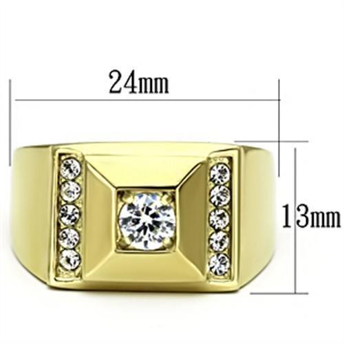 TK732 IP Gold Stainless Steel Ring featuring a clear AAA Grade CZ stone, showcasing its elegant design and luxurious finish.