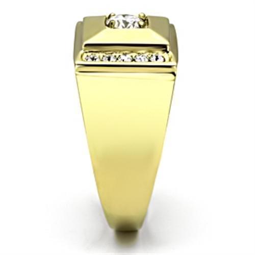 TK732 IP Gold Stainless Steel Ring featuring a clear AAA Grade CZ stone, showcasing its elegant design and luxurious finish.