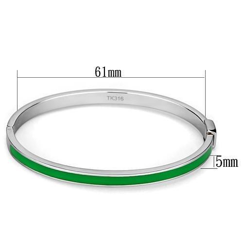 TK745 High Polished Stainless Steel Bangle featuring an emerald epoxy stone, showcasing its elegant design and shiny finish.