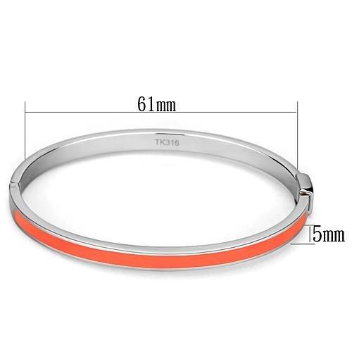 TK748 High Polished Stainless Steel Bangle featuring a vibrant orange epoxy center stone, showcasing its sleek design and polished finish.