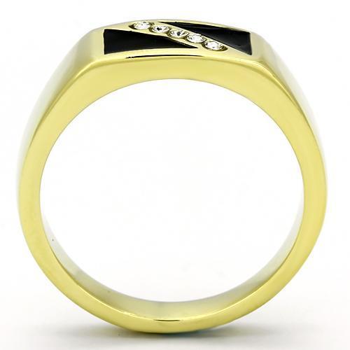 TK775 IP Gold Stainless Steel Ring featuring a clear top-grade crystal, showcasing its elegant design and luxurious finish.