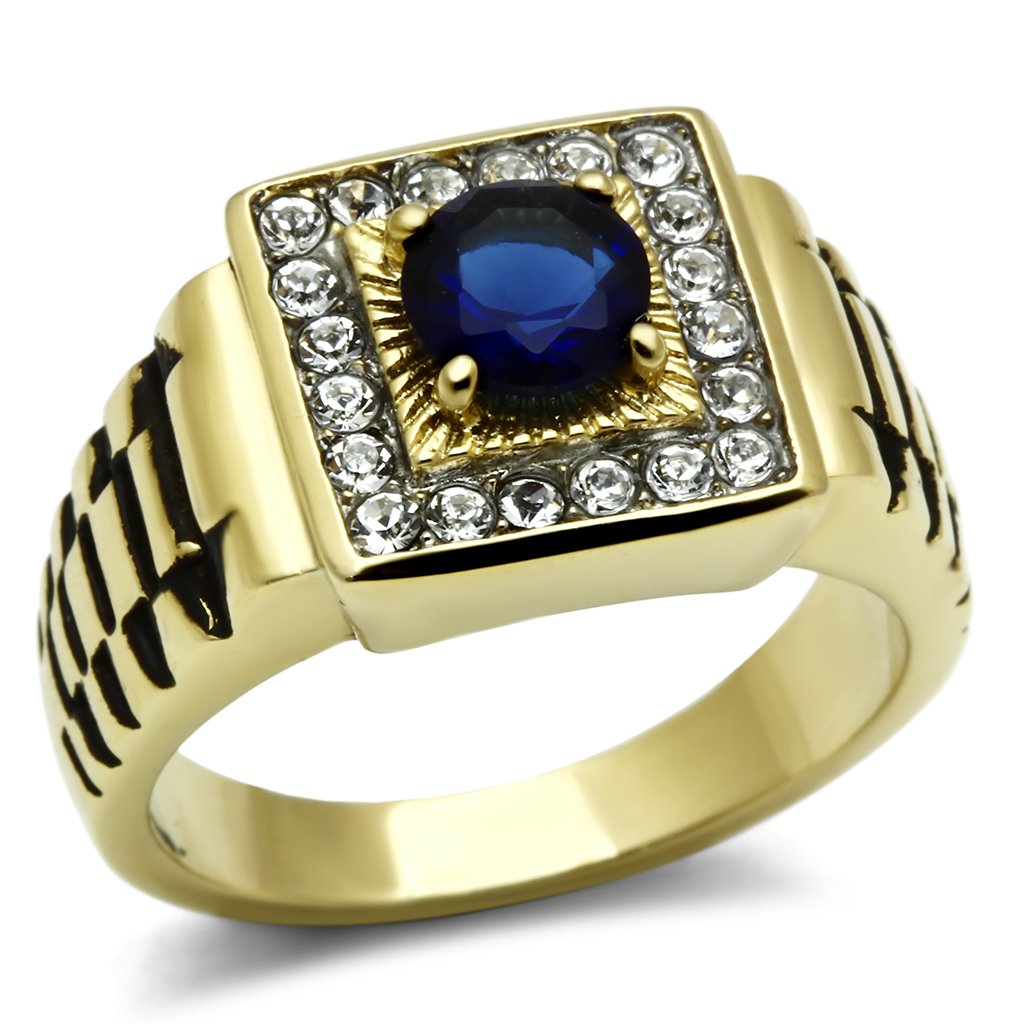 TK754 Two-Tone IP Gold Stainless Steel Ring featuring a synthetic glass center stone in Montana color.