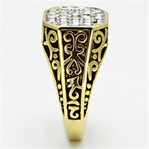 TK757 Two-Tone IP Gold Stainless Steel Ring featuring a clear top-grade crystal centerpiece, showcasing a luxurious and elegant design.
