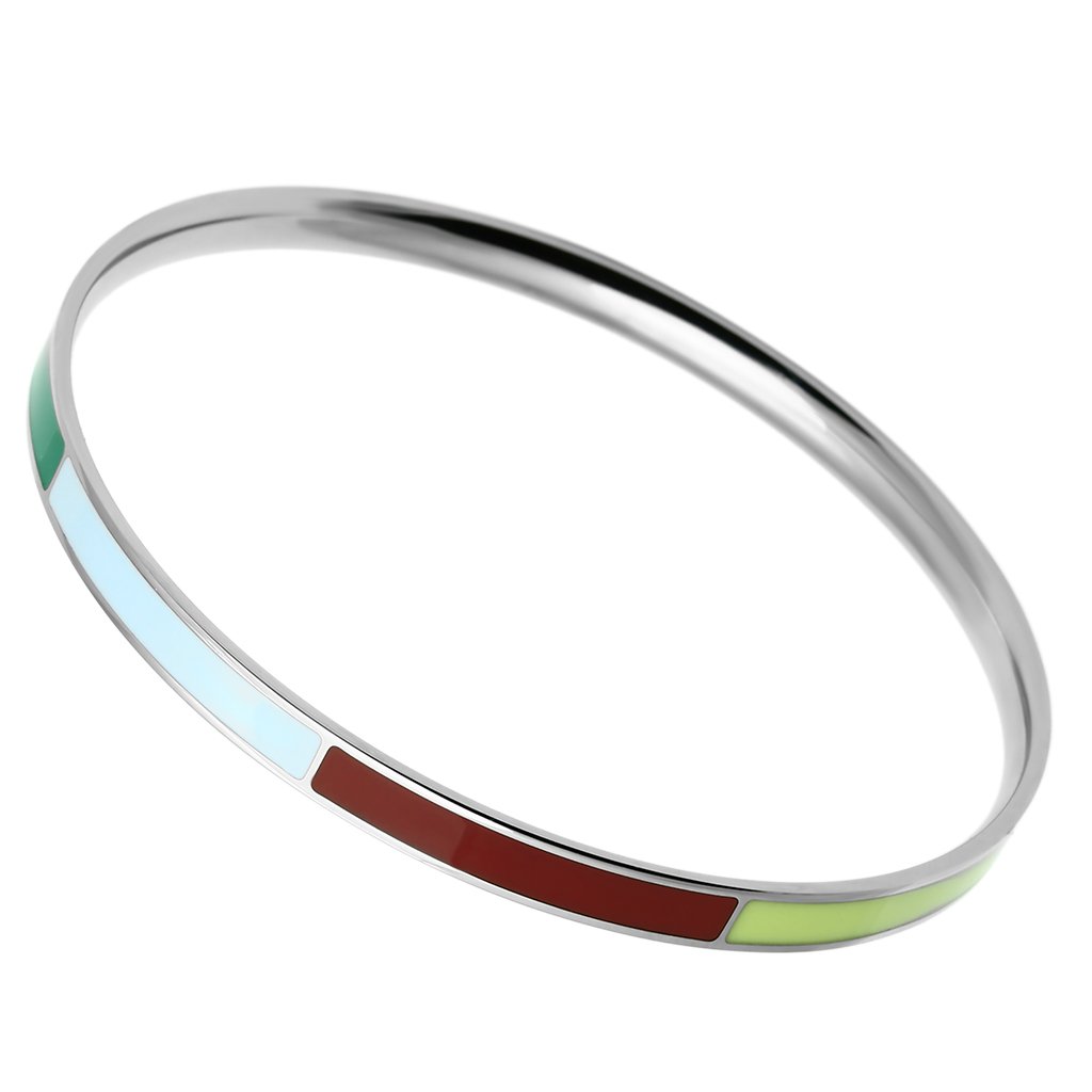 TK783 High Polished Stainless Steel Bangle featuring a vibrant multi-color epoxy stone, showcasing a sleek and modern design.