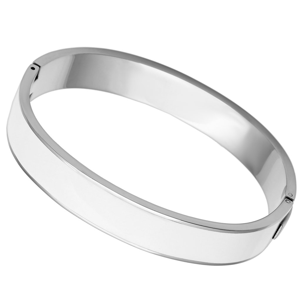 TK789 High Polished Stainless Steel Bangle featuring a white epoxy center stone, showcasing a sleek and modern design.
