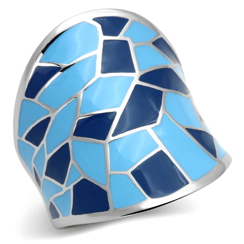 TK799 High Polished Stainless Steel Ring featuring a vibrant multi-color epoxy stone, showcasing its elegant design and polished finish.