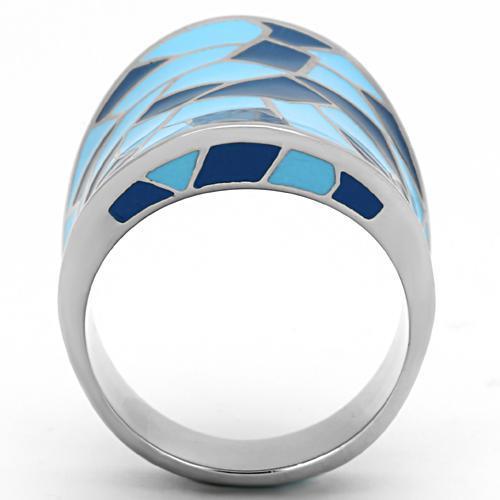 TK799 High Polished Stainless Steel Ring featuring a vibrant multi-color epoxy stone, showcasing its elegant design and polished finish.