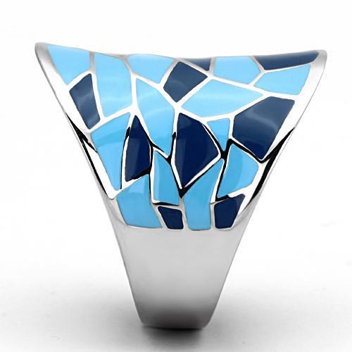 TK799 High Polished Stainless Steel Ring featuring a vibrant multi-color epoxy stone, showcasing its elegant design and polished finish.