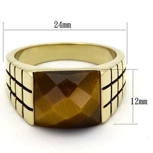 TK779 IP Gold Stainless Steel Ring featuring a Tiger Eye semi-precious stone, showcasing its elegant design and luxurious finish.