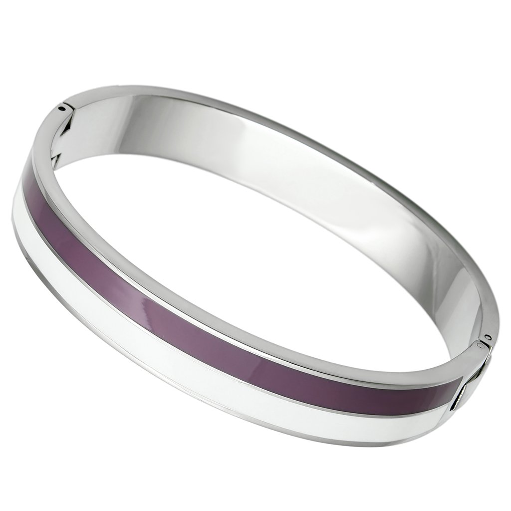 TK790 High Polished Stainless Steel Bangle featuring a vibrant multi-color epoxy center stone, showcasing its elegant design.