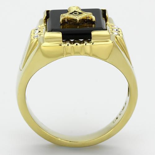 TK795 IP Gold Stainless Steel Ring featuring a jet agate stone, showcasing a luxurious design and durable material.