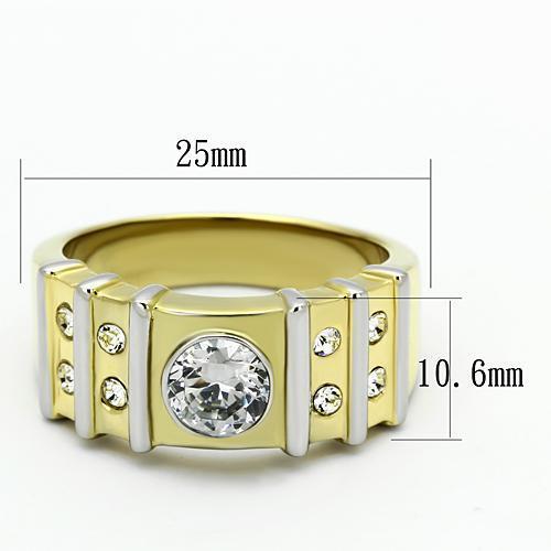 TK797 Two-Tone IP Gold Stainless Steel Ring featuring a clear AAA Grade CZ stone, showcasing a luxurious and elegant design.