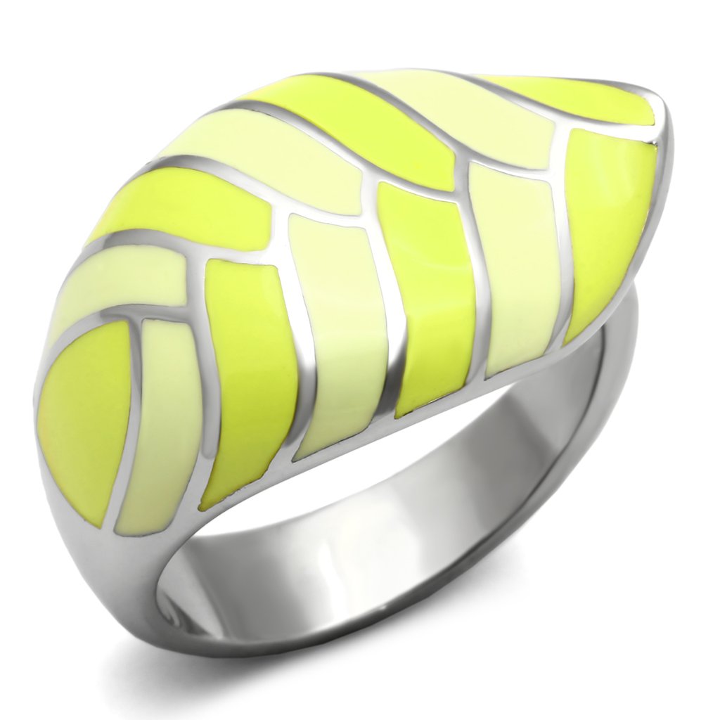 TK801 High Polished Stainless Steel Ring featuring a vibrant multi-color epoxy stone, showcasing its elegant design and shiny finish.