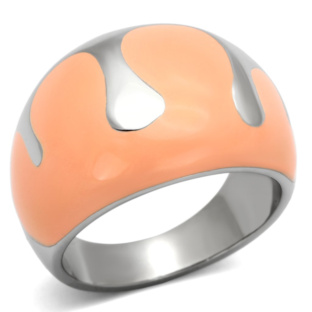 TK802 High Polished Stainless Steel Ring featuring a vibrant orange epoxy center stone, showcasing a sleek and modern design.
