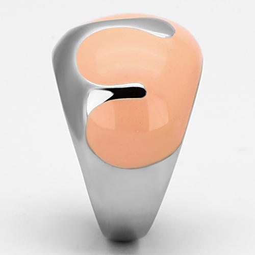 TK802 High Polished Stainless Steel Ring featuring a vibrant orange epoxy center stone, showcasing a sleek and modern design.