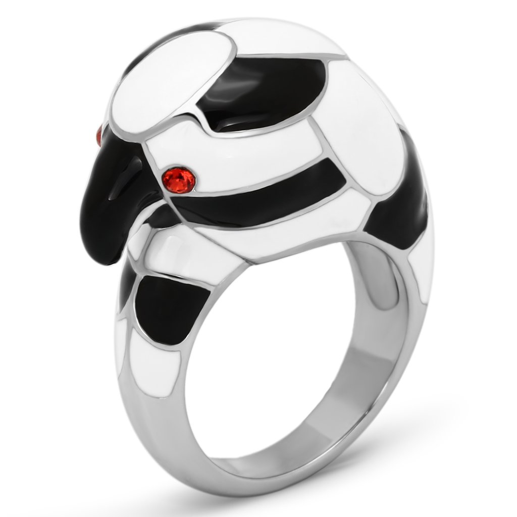 TK806 High Polished Stainless Steel Ring featuring a vibrant orange top grade crystal, showcasing its elegant design and shine.