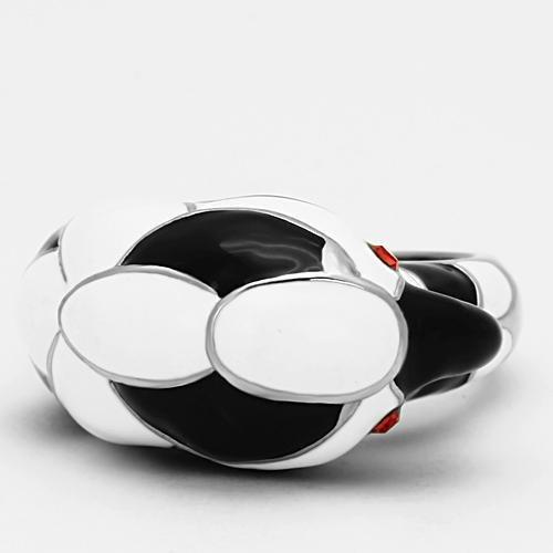 TK806 High Polished Stainless Steel Ring featuring a vibrant orange top grade crystal, showcasing its elegant design and shine.