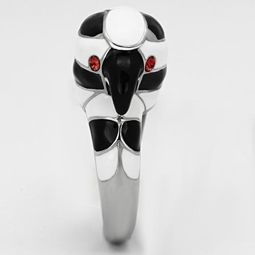 TK806 High Polished Stainless Steel Ring featuring a vibrant orange top grade crystal, showcasing its elegant design and shine.