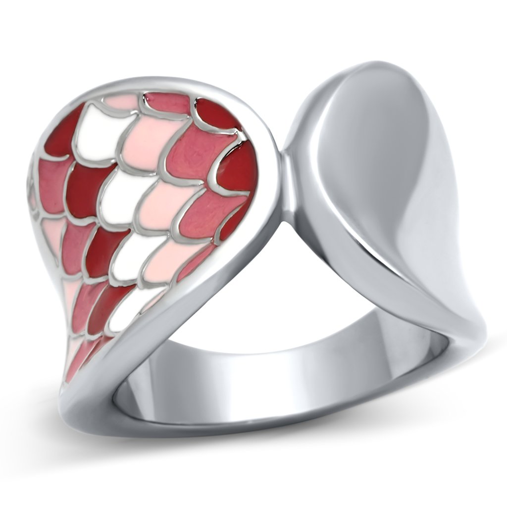 TK815 High Polished Stainless Steel Ring featuring a vibrant multi-color epoxy center stone, showcasing its elegant design and polished finish.