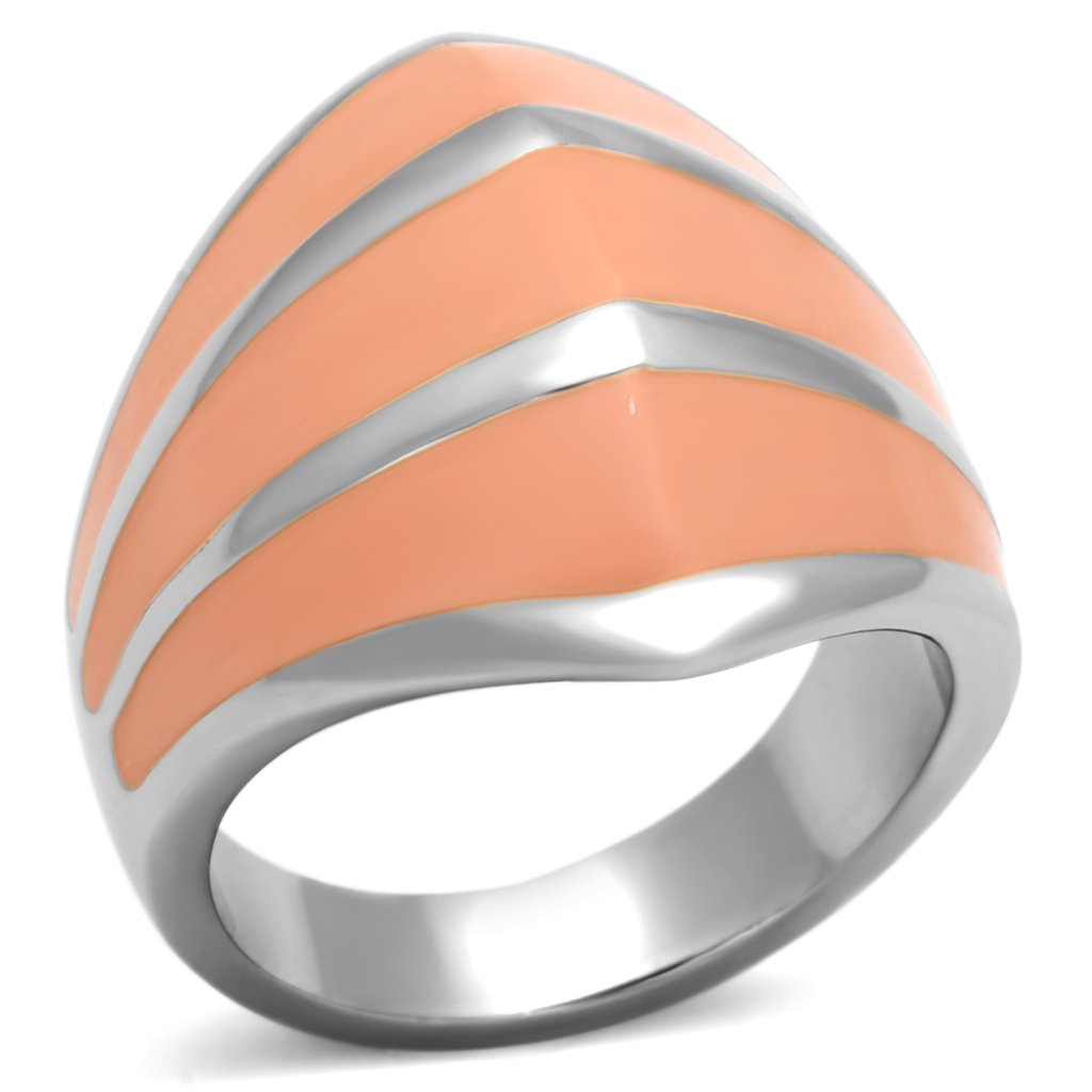 TK822 High Polished Stainless Steel Ring featuring a vibrant orange epoxy center stone, showcasing a sleek and modern design.