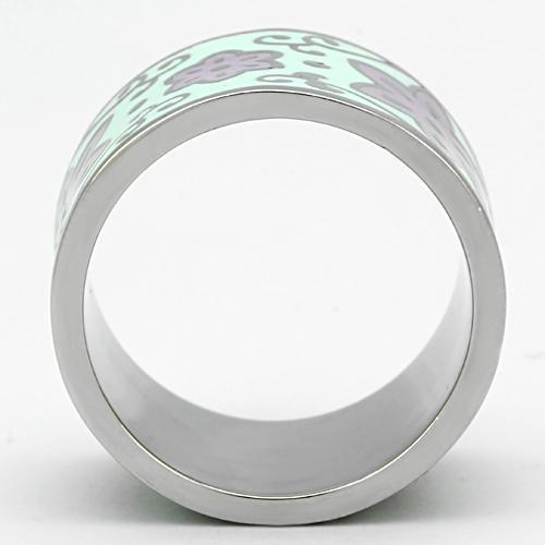 TK824 High Polished Stainless Steel Ring featuring a vibrant multi-color epoxy center stone, showcasing a sleek and modern design.