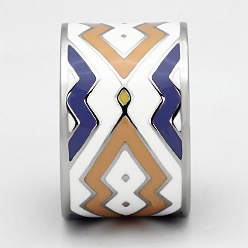 TK841 High Polished Stainless Steel Ring featuring a vibrant multi-color epoxy center stone, showcasing its elegant design and polished finish.