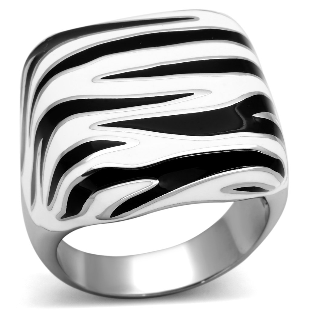 TK848 High Polished Stainless Steel Ring featuring a vibrant multi-color epoxy center stone, showcasing its elegant design and polished finish.