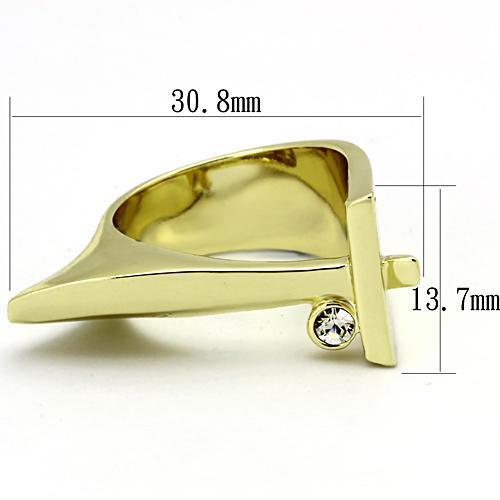 TK853 IP Gold Stainless Steel Ring featuring a clear top-grade crystal centerpiece, showcasing a luxurious design and durable material.