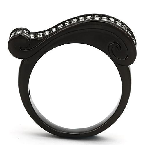 TK862 IP Black Stainless Steel Ring featuring a top-grade black diamond crystal, showcasing a sleek and modern design.