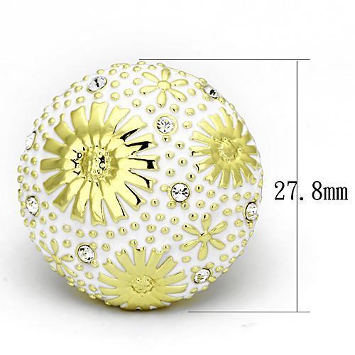 TK875 IP Gold Stainless Steel Ring featuring a clear top-grade crystal, showcasing a luxurious design and durable material.