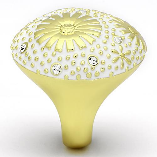 TK875 IP Gold Stainless Steel Ring featuring a clear top-grade crystal, showcasing a luxurious design and durable material.