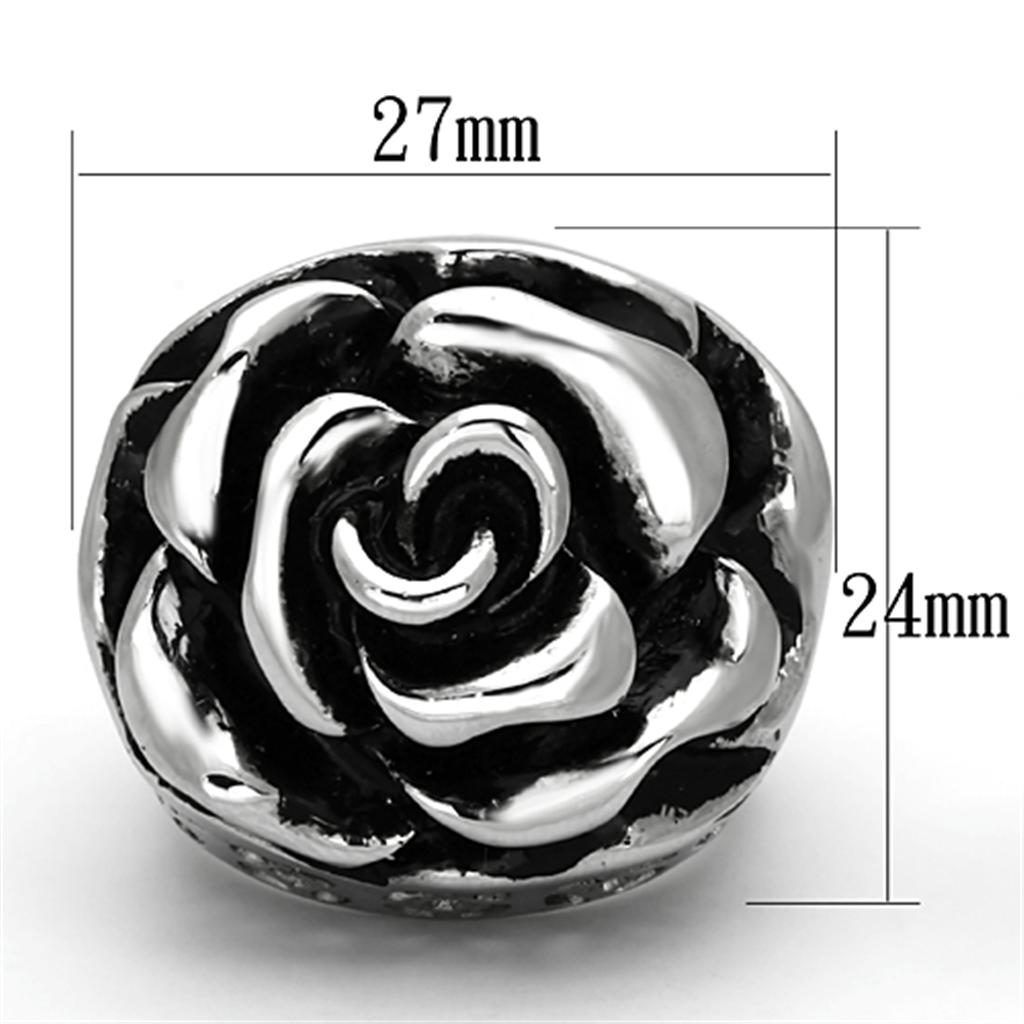 TK922 High Polished Stainless Steel Ring featuring a Jet Epoxy center stone, showcasing its elegant design and shiny finish.