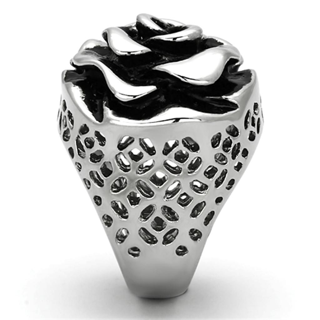 TK922 High Polished Stainless Steel Ring featuring a Jet Epoxy center stone, showcasing its elegant design and shiny finish.