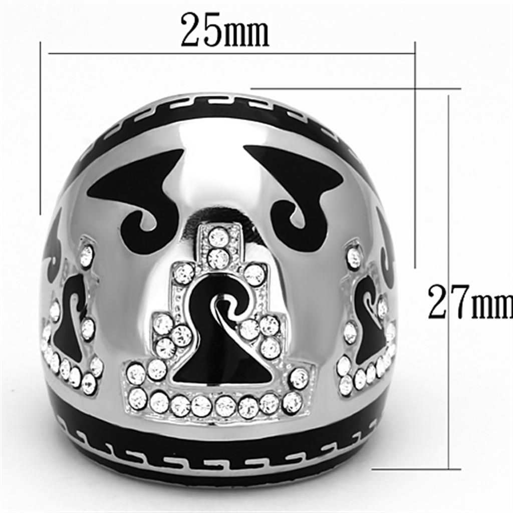 TK928 High Polished Stainless Steel Ring featuring a clear top grade crystal centerpiece, showcasing a sleek and shiny design.