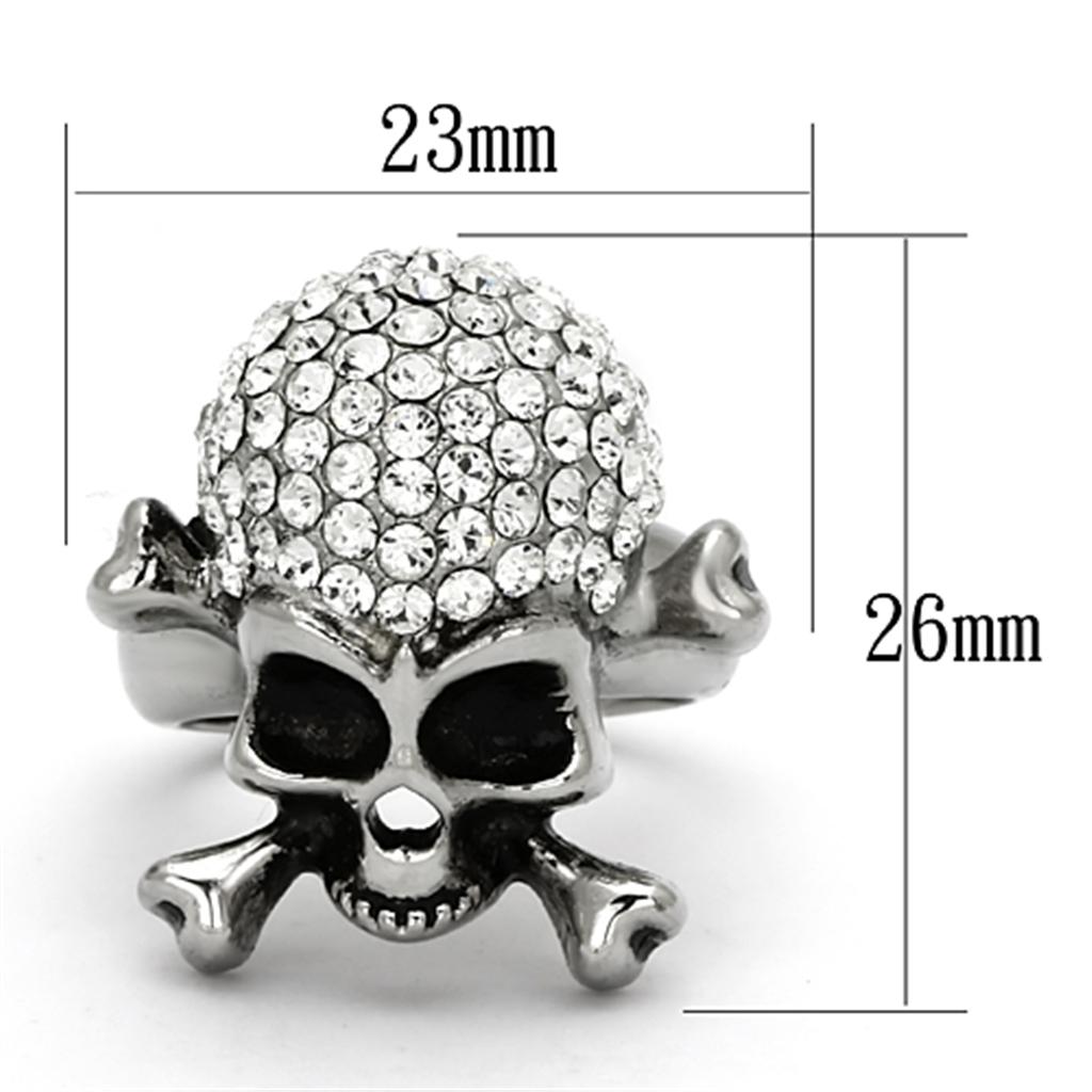 TK935 High Polished Stainless Steel Ring featuring a clear top grade crystal centerpiece, showcasing its elegant design and shiny finish.