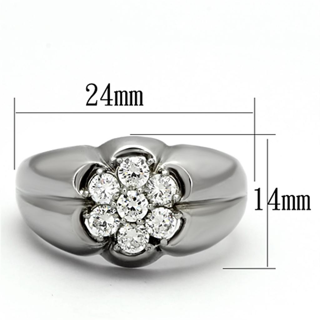 TK944 High Polished Stainless Steel Ring featuring a clear AAA Grade cubic zirconia center stone, showcasing its elegant design and shine.