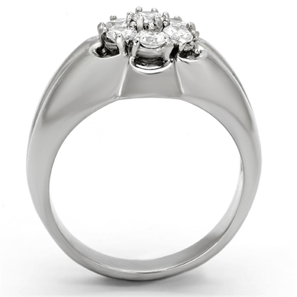 TK944 High Polished Stainless Steel Ring featuring a clear AAA Grade cubic zirconia center stone, showcasing its elegant design and shine.