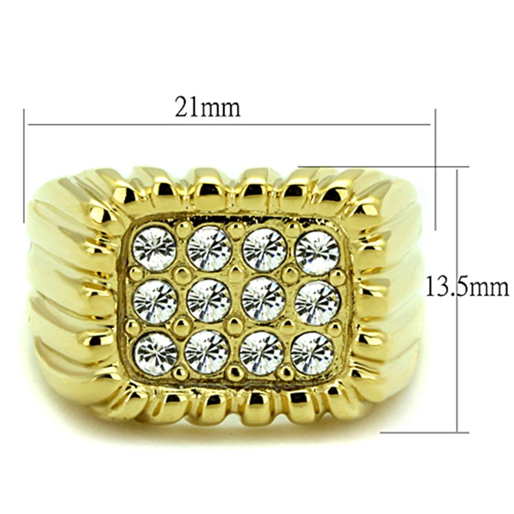 TK940G IP Gold Stainless Steel Ring featuring a clear top-grade crystal, showcasing its elegant design and luxurious finish.